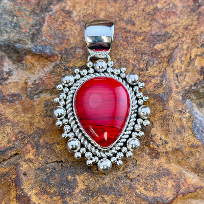 Rosarita Sterling Silver Teardrop Pendant by Artie Yellowhorse, close up