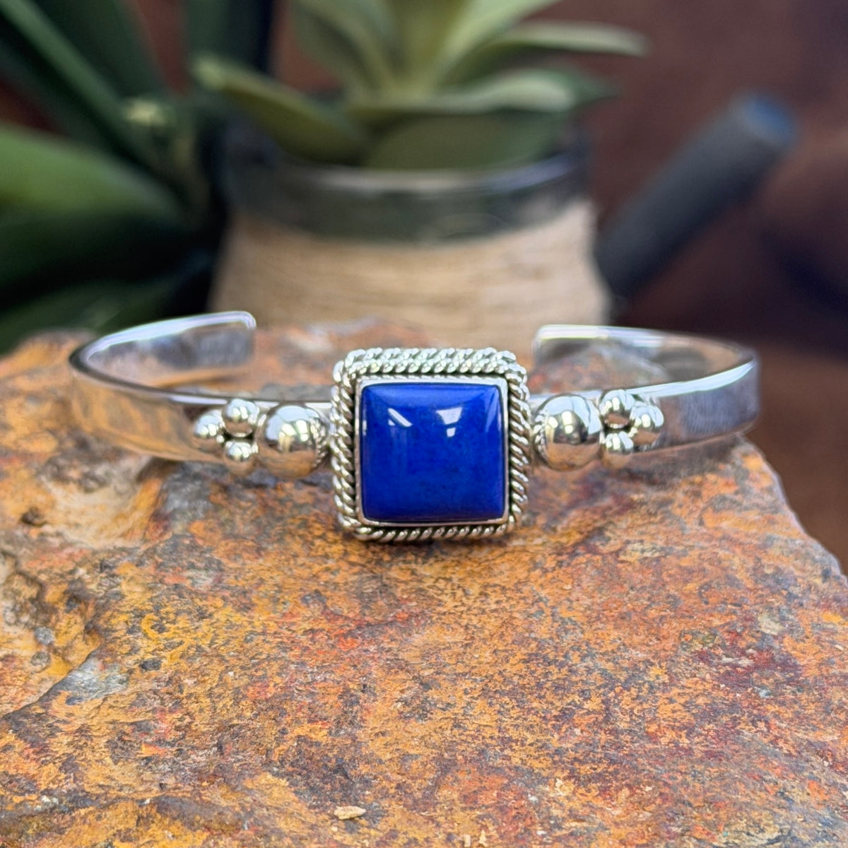 Royal Lapis Square Sterling Silver Cuff Bracelet by Artie Yellowhorse - Size 6 1/2