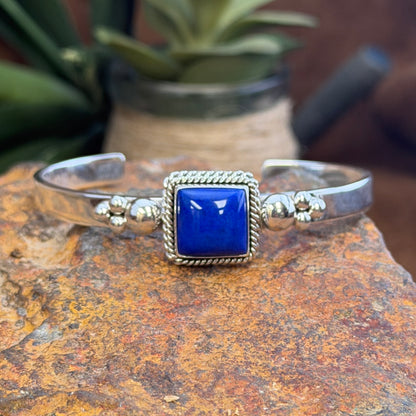 Royal Lapis Square Sterling Silver Cuff Bracelet by Artie Yellowhorse - Size 6 1/2