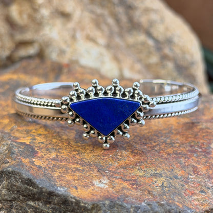 Royal Lapis Triangle Sterling Silver Cuff by Artie Yellowhorse, angled view