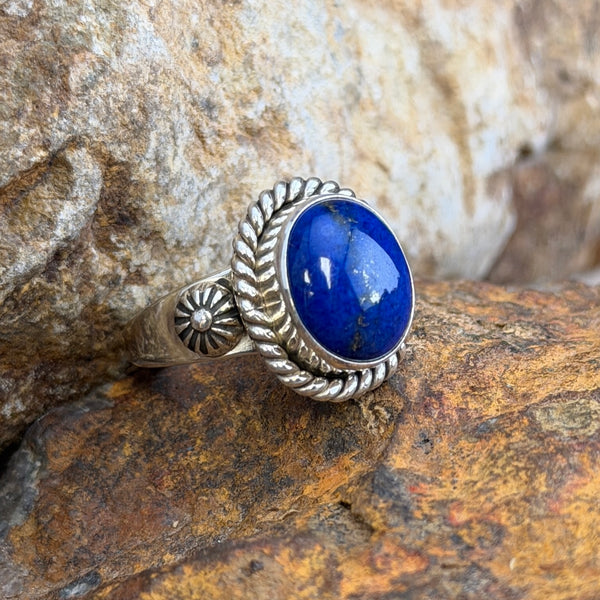 Royal Lapis Oval Sterling Silver Ring by Artie Yellowhorse, front view