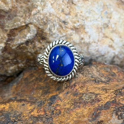 Royal Lapis Oval Sterling Silver Ring by Artie Yellowhorse, angled view