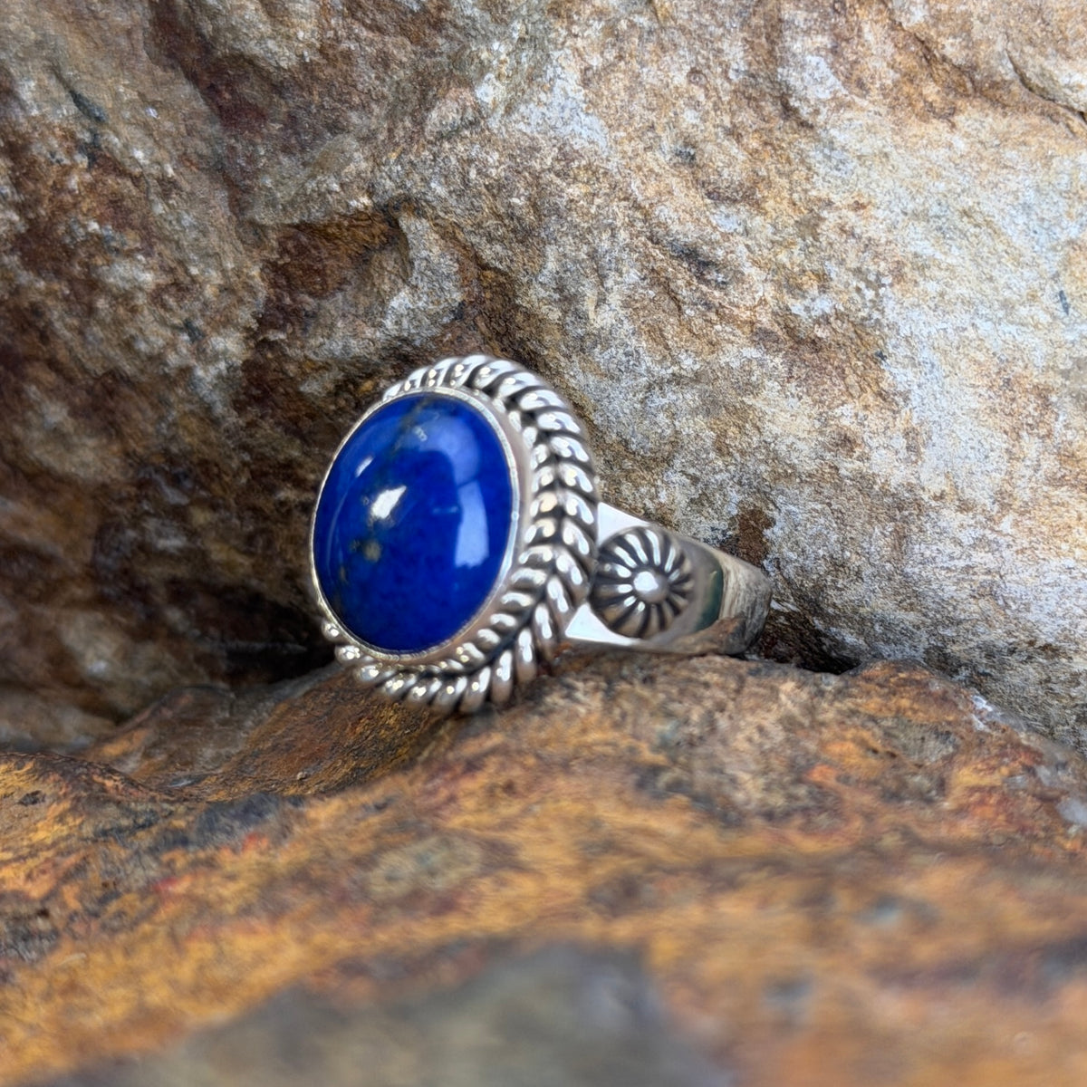 Royal Lapis Oval Sterling Silver Ring by Artie Yellowhorse, hallmark view