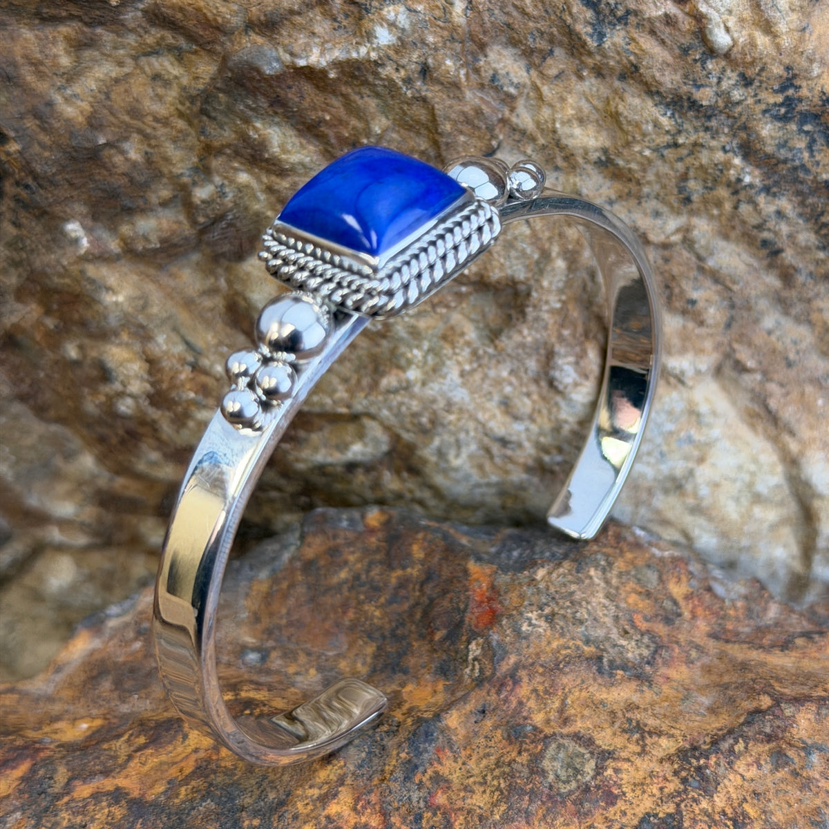 Royal Lapis Square Sterling Silver Cuff Bracelet by Artie Yellowhorse