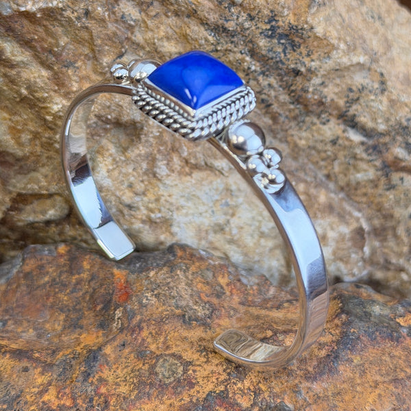 Royal Lapis Square Sterling Silver Cuff Bracelet by Artie Yellowhorse, angled view