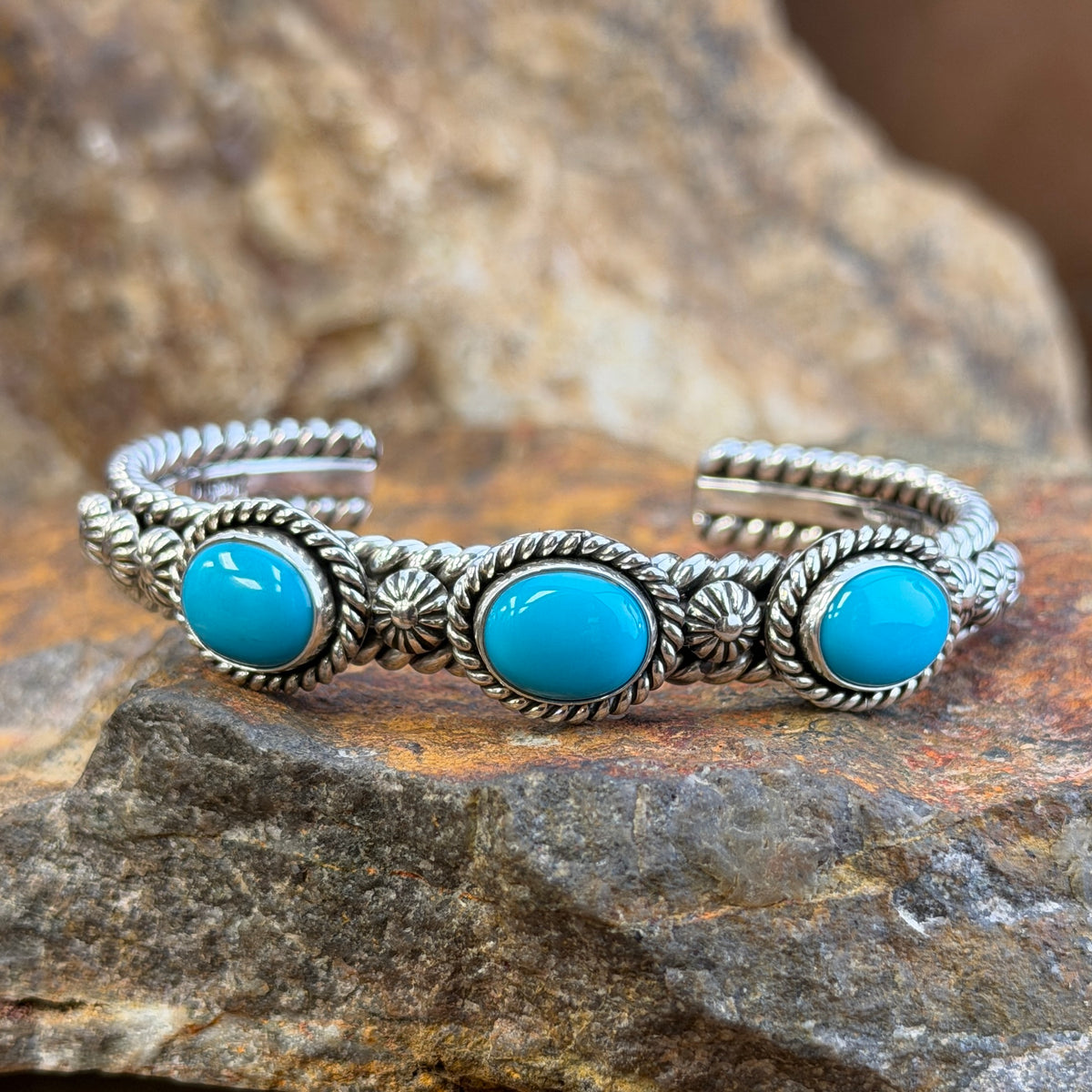 Inside of Artie Yellowhorse cuff bracelet showing Sterling stamp