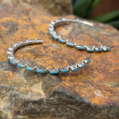 Sleeping Beauty turquoise oblong cabochon hoops by A. Hughte
