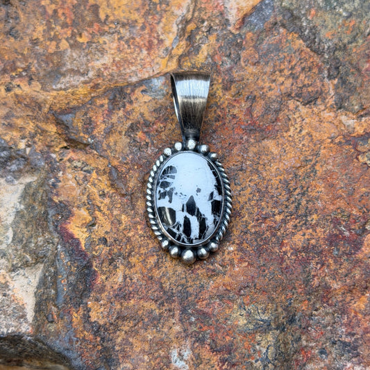 Sterling Silver Oval White Buffalo Pendant by Angela Martin