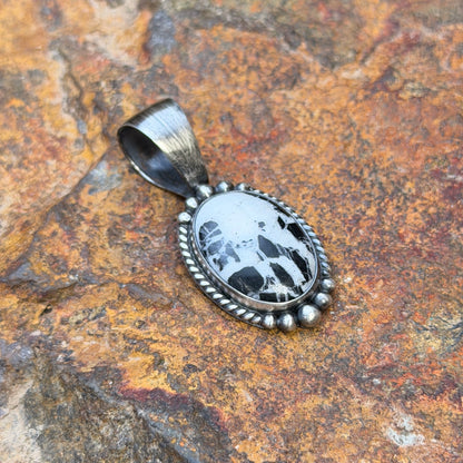 Sterling Silver Oval White Buffalo Pendant by Angela Martin