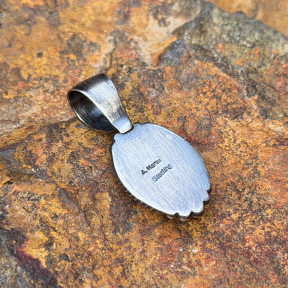Sterling Silver Oval White Buffalo Pendant by Angela Martin