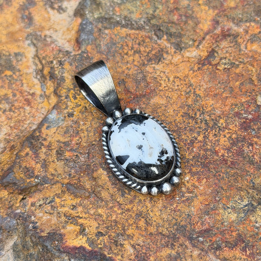 Sterling Silver Oval White Buffalo Pendant by Angela Martin