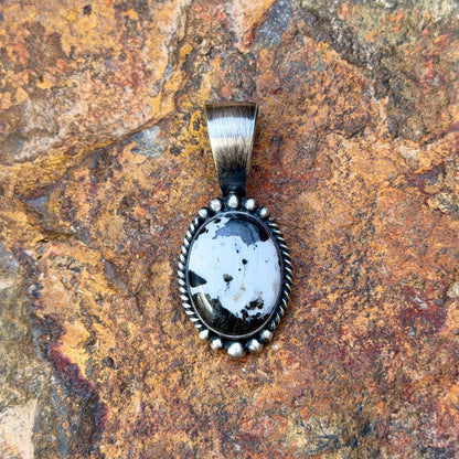 Sterling Silver Oval White Buffalo Pendant by Angela Martin