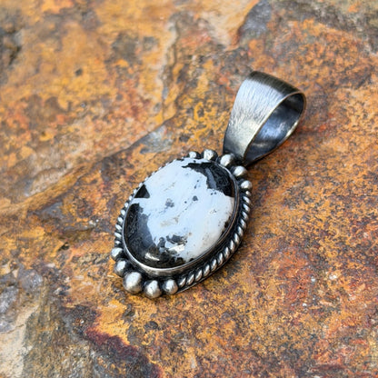 Sterling Silver Oval White Buffalo Pendant by Angela Martin
