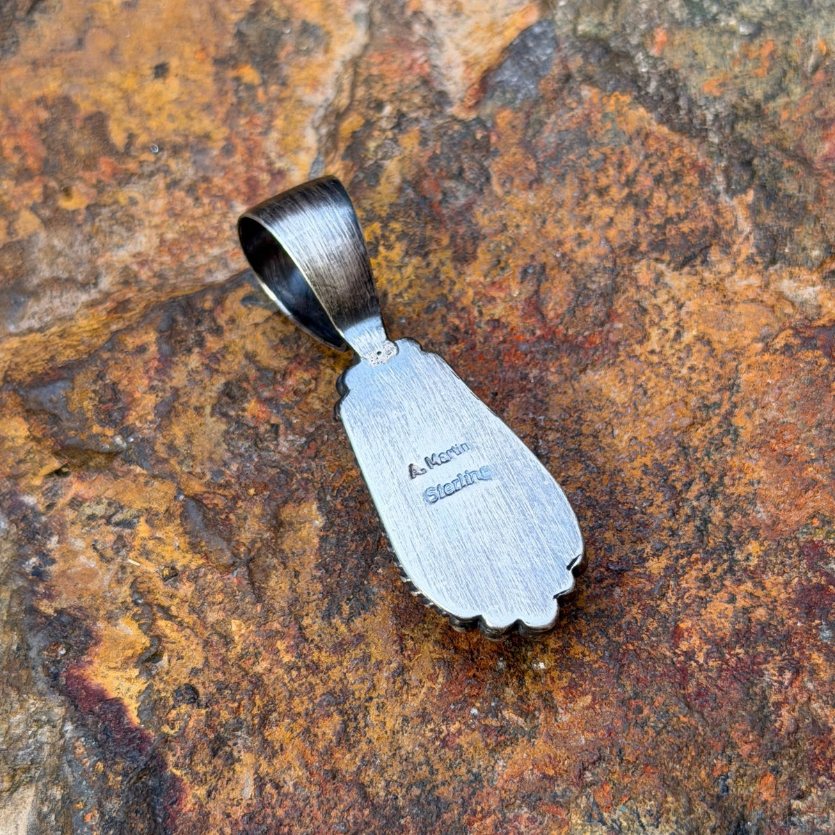 Sterling Silver Elongated White Buffalo Pendant by Angela Martin