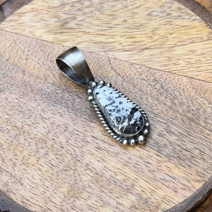 Sterling Silver Elongated White Buffalo Pendant by Angela Martin