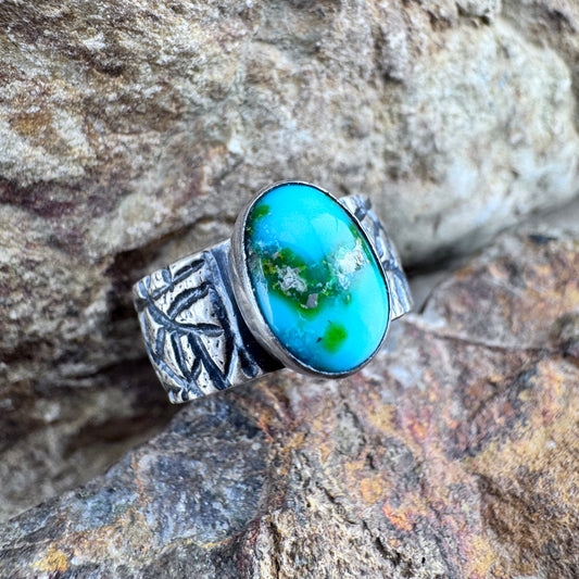 Sonoran Gold Turquoise Sterling Silver Ring by Ray Coriz - Size 7