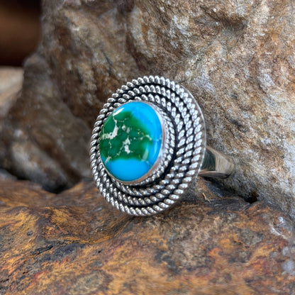 Sonoran Gold Turquoise Round Sterling Silver Ring by Artie Yellowhorse