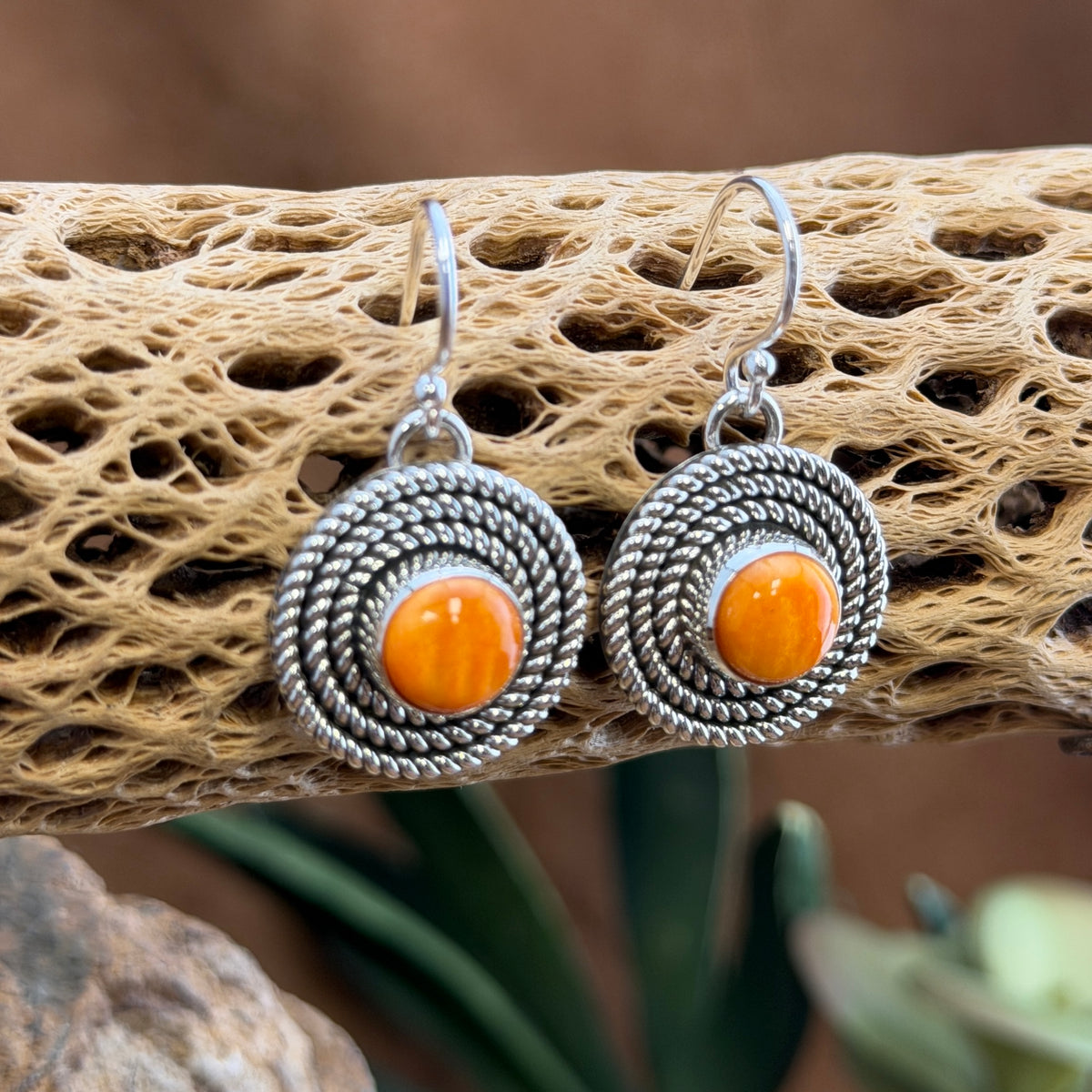 Orange Spiny Oyster Twist Earrings by Artie Yellowhorse