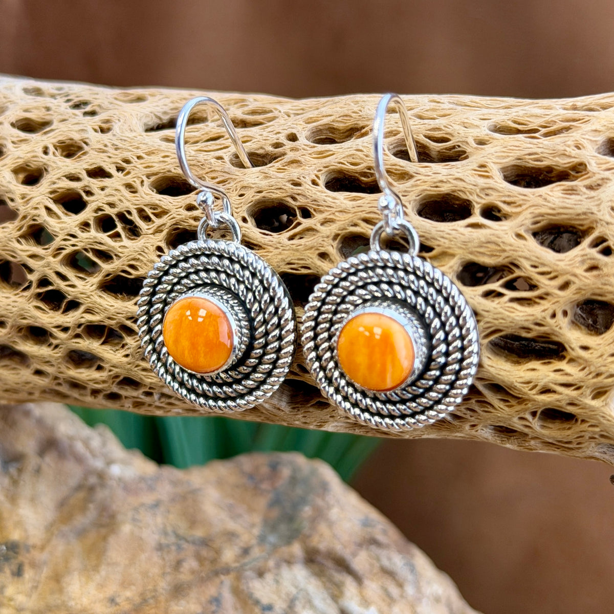 Orange Spiny Oyster Twist Earrings by Artie Yellowhorse