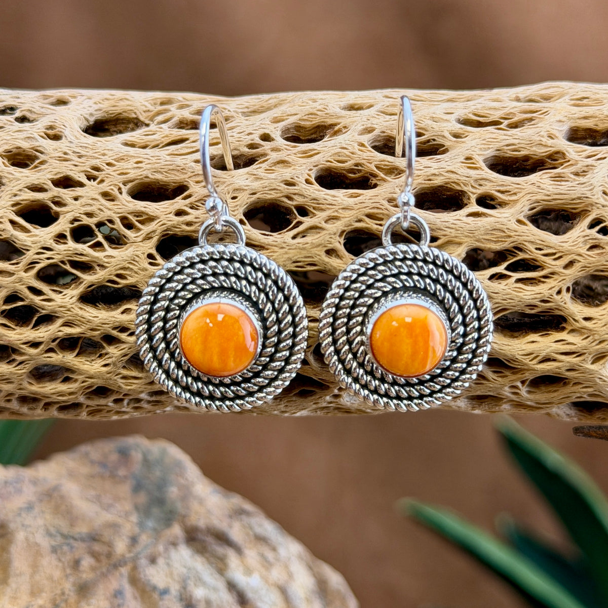 Orange Spiny Oyster Twist Earrings by Artie Yellowhorse