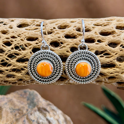 Orange Spiny Oyster Twist Earrings by Artie Yellowhorse
