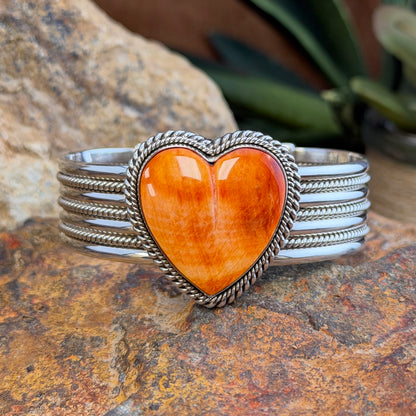 Spiny Oyster Heart Statement Cuff Bracelet by Artie Yellowhorse, angled view