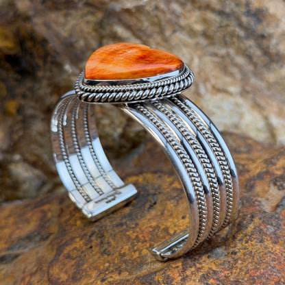 Spiny Oyster Heart Statement Cuff Bracelet by Artie Yellowhorse, side view