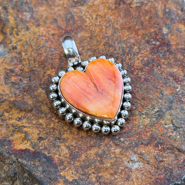 Small Spiny Oyster Heart Sterling Pendant by Artie Yellowhorse