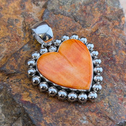 Large Spiny Oyster Heart Sterling Pendant by Artie Yellowhorse