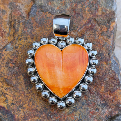 Large Spiny Oyster Heart Sterling Pendant by Artie Yellowhorse, hallmark stamp
