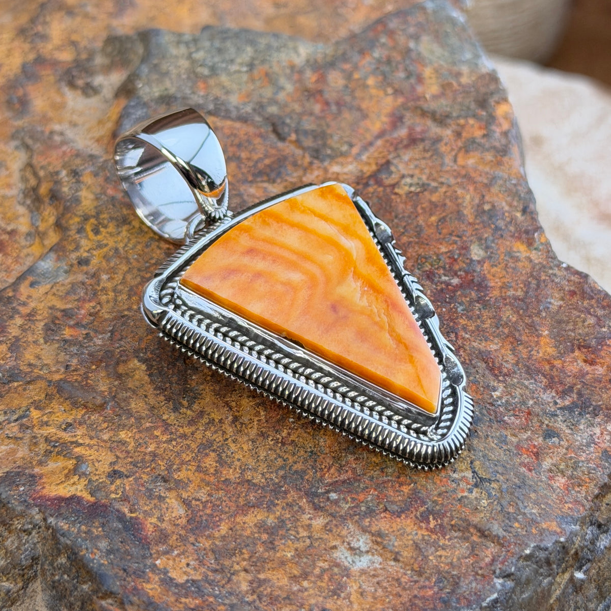 Spiny Oyster Sterling Pendant by Henry Chackee, close up