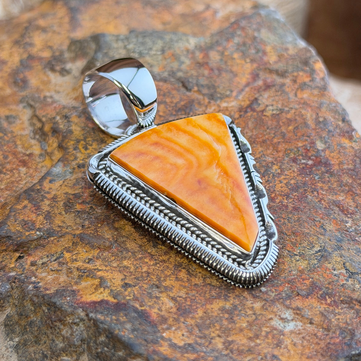 Spiny Oyster Sterling Pendant by Henry Chackee, front view