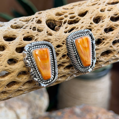 Spiny Oyster Sterling Post Earrings by Artie Yellowhorse, front view