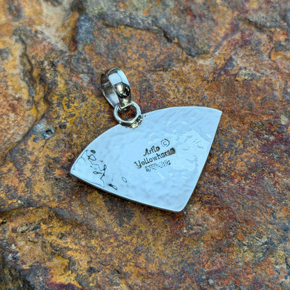 Sterling Silver Textured Fan Pendant by Artie Yellowhorse - reverse showing Artie Yellowhorse Sterling hallmark stamp