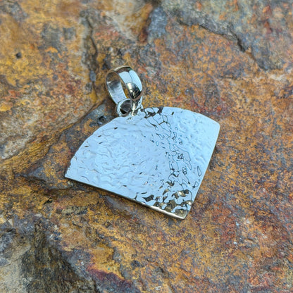 Sterling Silver Textured Fan Pendant by Artie Yellowhorse - front view showing fan shape and hand-textured surface