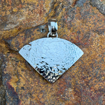Sterling Silver Textured Fan Pendant by Artie Yellowhorse - angled view showing light-catching textured finish on fan-shaped pendant