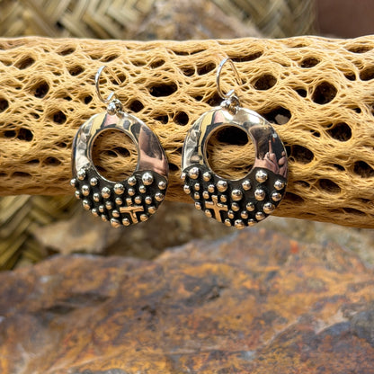 Sterling silver round cross earrings with French hook ear wires