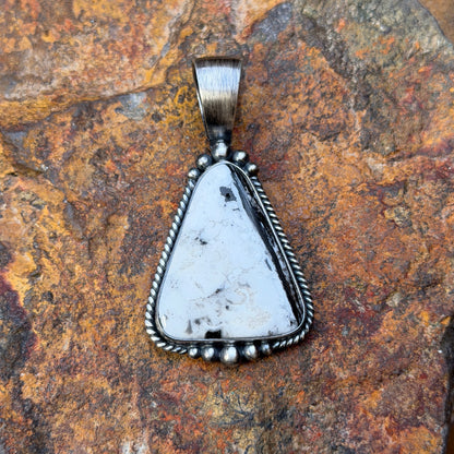 Sterling Silver Triangular White Buffalo Pendant by Angela Martin