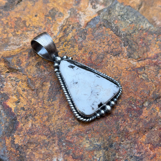 Sterling Silver Triangular White Buffalo Pendant by Angela Martin