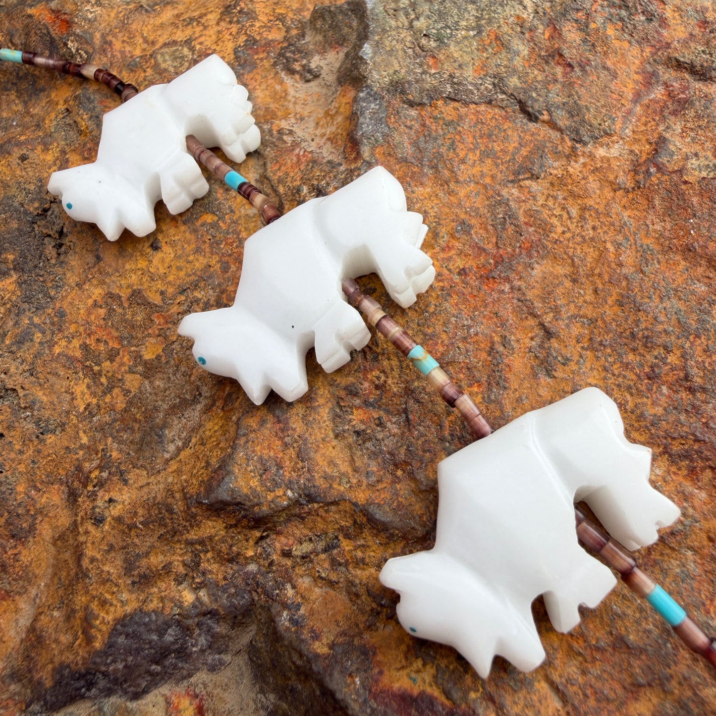 Vintage Marble Bison Fetish Necklace with Heishi Beads - Estate