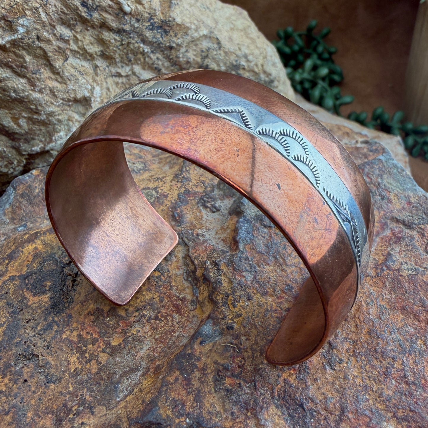 Vintage Copper & Sterling Silver Cuff Bracelet by Joe Tafoya - Estate