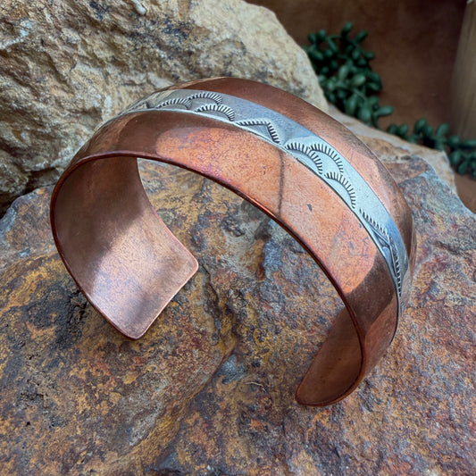 Vintage Copper & Sterling Silver Cuff Bracelet by Joe Tafoya - Estate