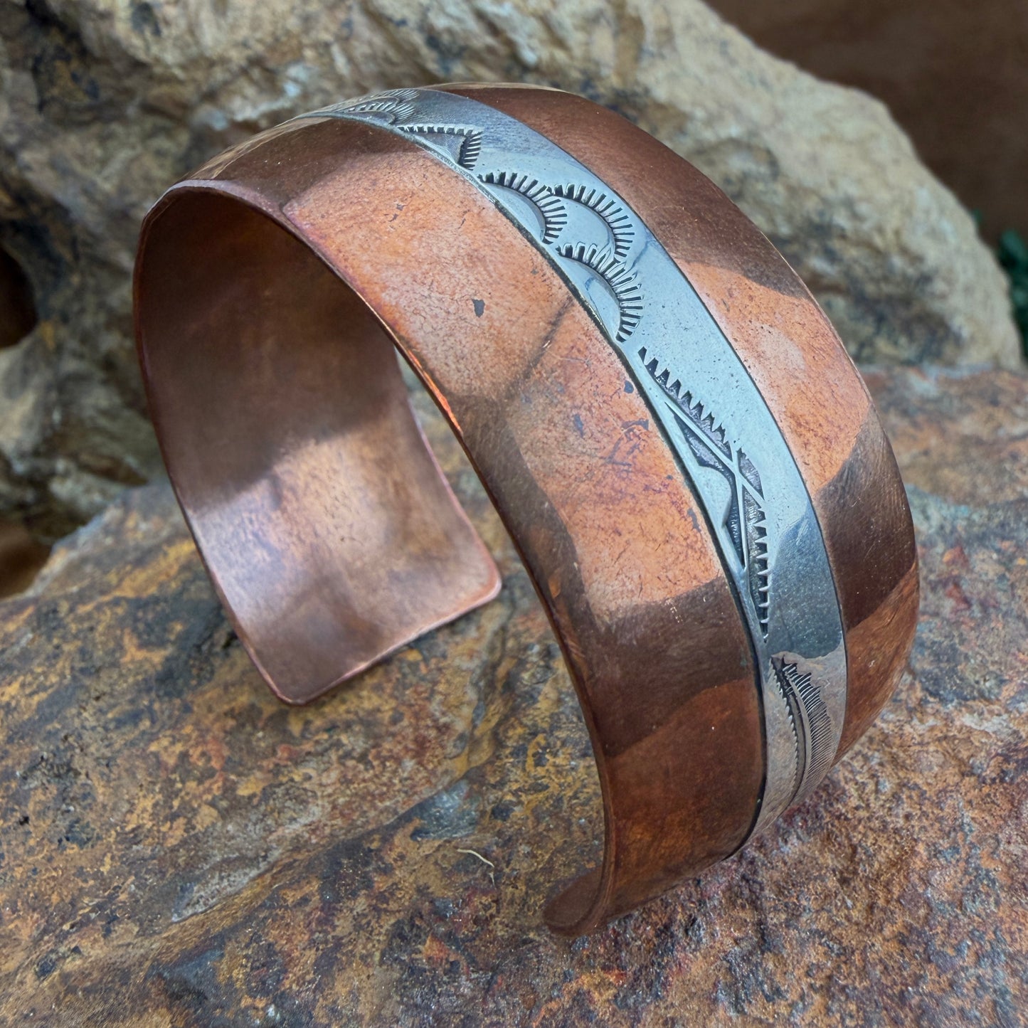 Vintage Copper & Sterling Silver Cuff Bracelet by Joe Tafoya - Estate