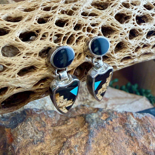Vintage David Rosales Turquoise Creek Drop Earrings — Estate