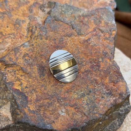 Vintage - M.M. Rogers Sterling Silver & 14k Gold Horizontal Stripe Oval Pendant - Estate