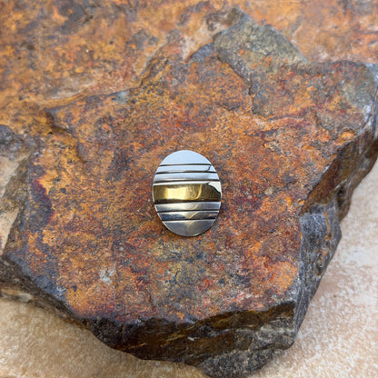 Vintage - M.M. Rogers Sterling Silver & 14k Gold Horizontal Stripe Oval Pendant - Estate