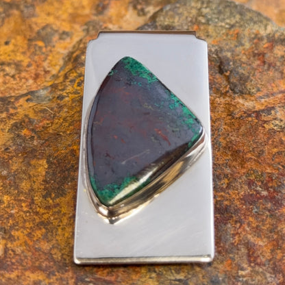 Vintage Sterling Silver Chrysocolla Money Clip by HMS — Estate