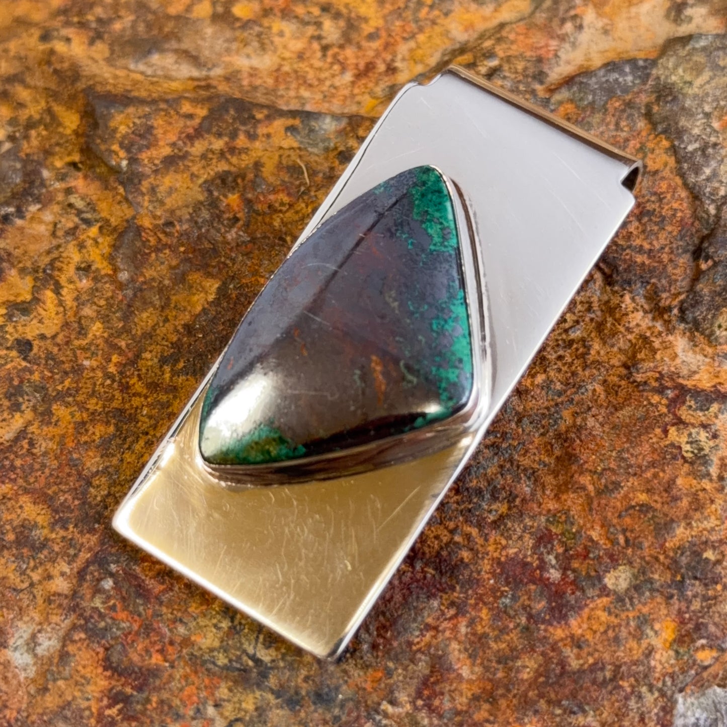 Vintage Sterling Silver Chrysocolla Money Clip by HMS — Estate