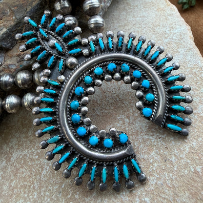 Vintage - Zuni Turquoise Petit Point Squash Blossom Necklace by Norman Jr. & Virginia Hooee  - Estate