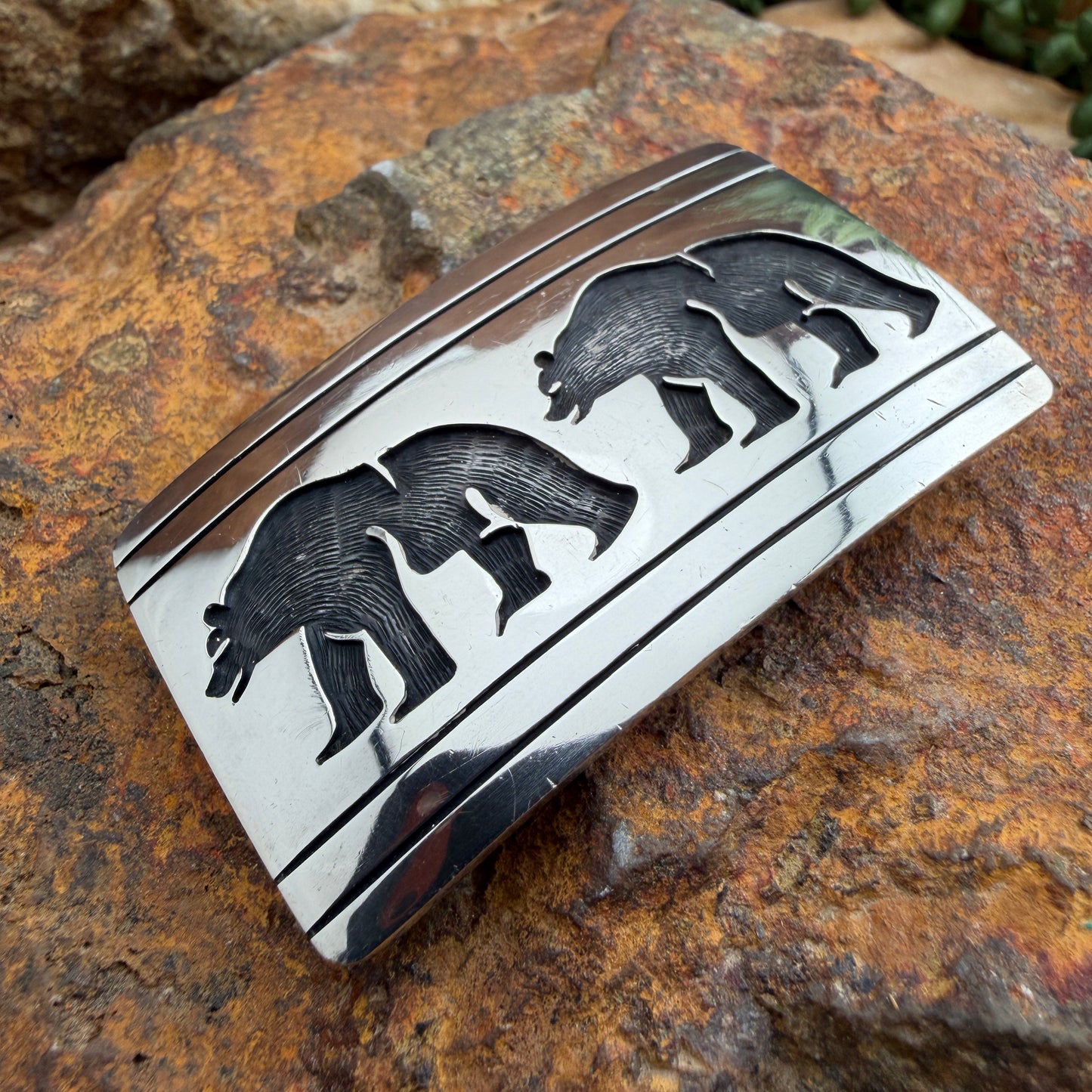 Vintage Hopi Sterling Silver Bear Belt Buckle - Estate